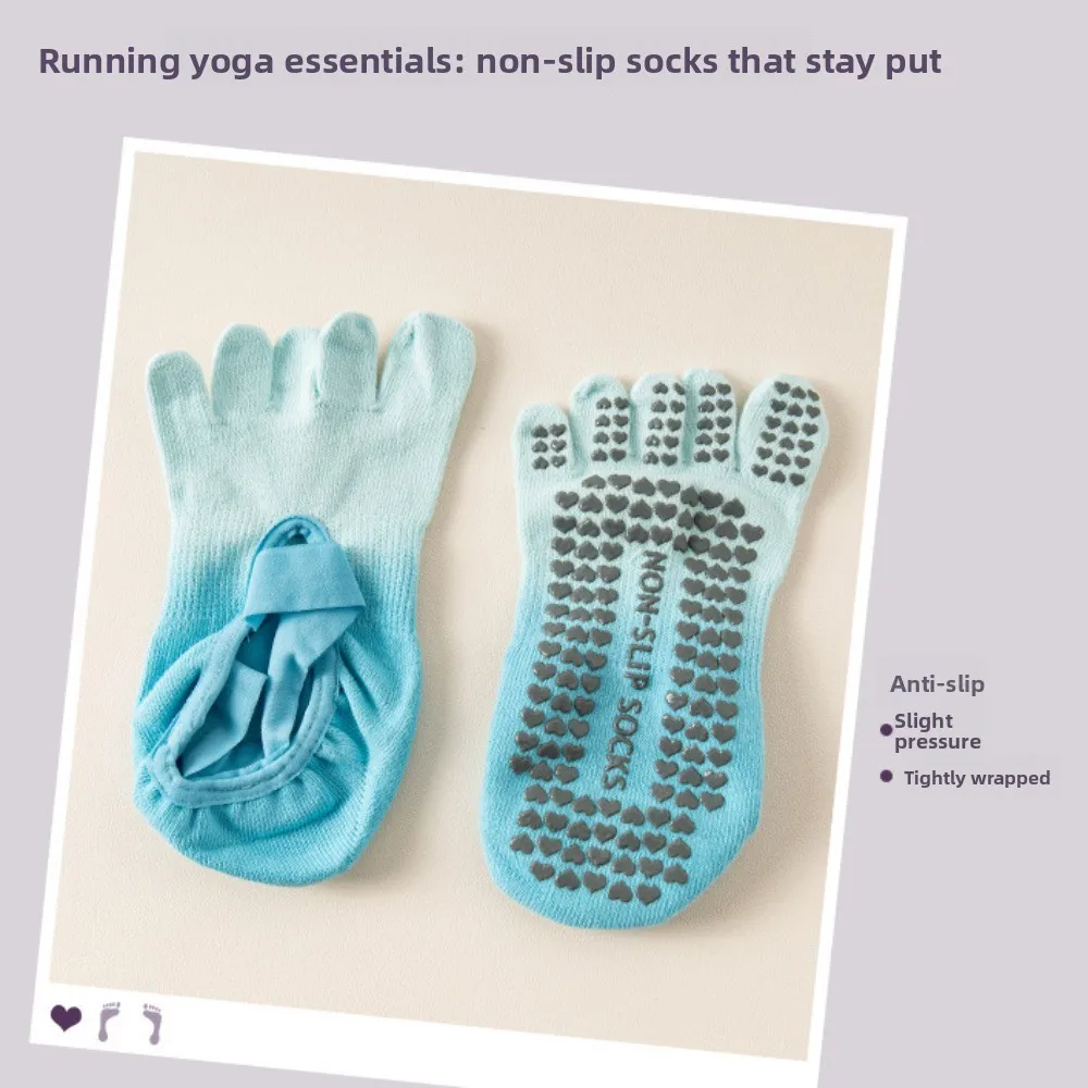 زوج واحد من جوارب اليوغا المضادة للانزلاق بخمسة أصابع، جوارب يوجا كاملة بخمسة أصابع متقاطعة، جوارب يوجا قطنية احترافية