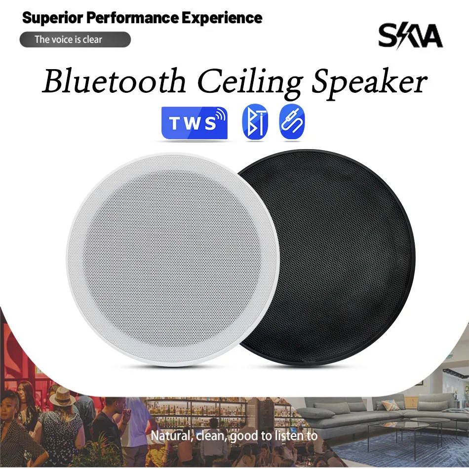 6'' 10W Bluetooth In-ceiling Speaker Moisture-proof Flush Mount Loudspeaker Built In Class D Amplifier Audio Sound System Indoor