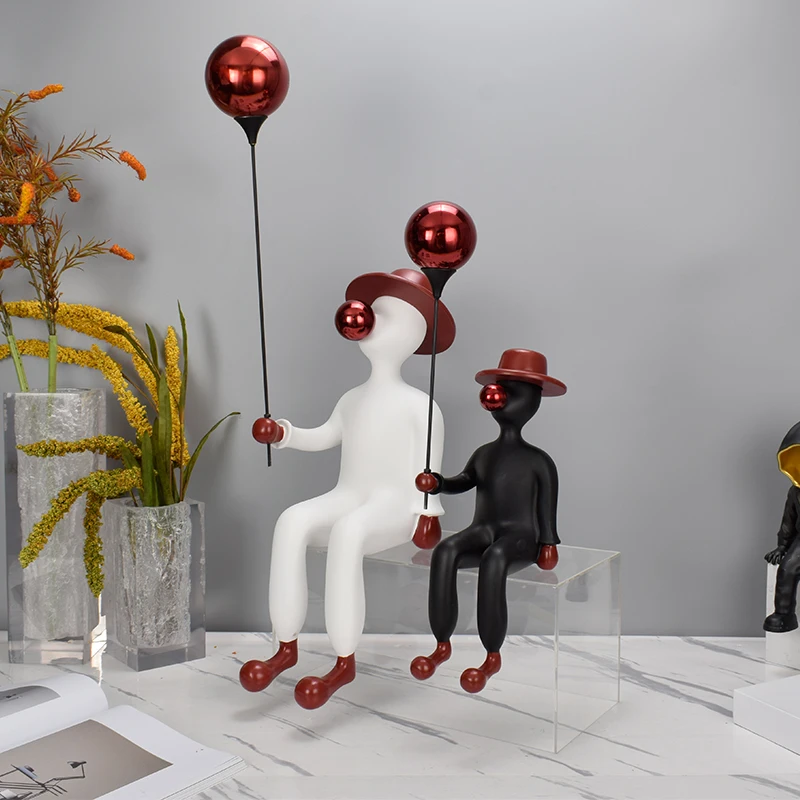 Simple modern living room TV cabinet light luxury home accessories model room end view table resin balloon man sculpture