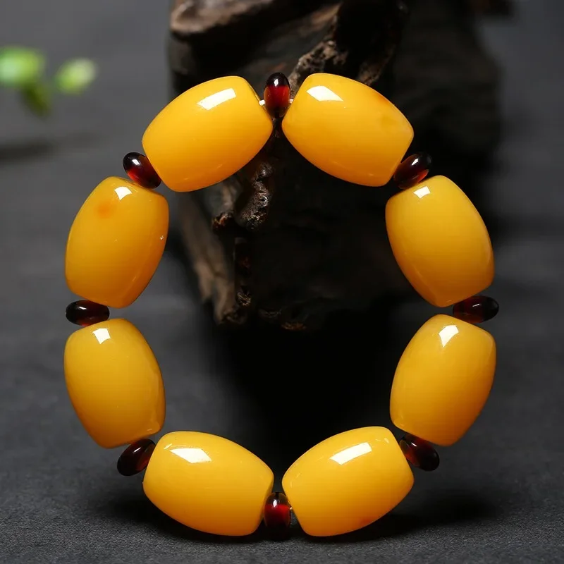 Natural Baltic Sea Beeswax Bracelet Amber Chicken Butter Yellow Barrel Beads Mens and WoMens Bracelet Beeswax Pendant