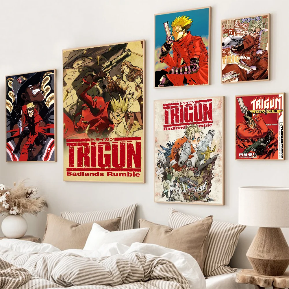 Anime Trigun Movie Sticky Posters Fancy Wall Sticker For Living Room Bar Decoration Vintage Decorative Painting