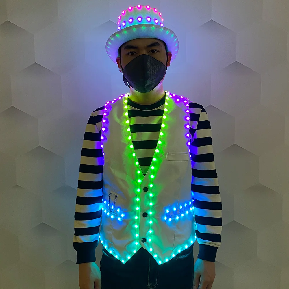 Colored led luminous vest Bar Clothing Jacket vest DJ Singer party glow-in-the-dark supplies Dance hat charging luminous supplie