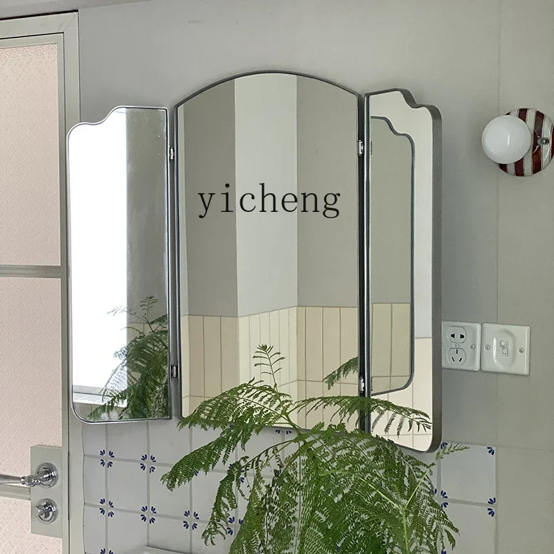 ZK stainless steel three-fold bathroom mirror hoverable folding feng shui mirror desktop vanity mirror wall-mounted decoration