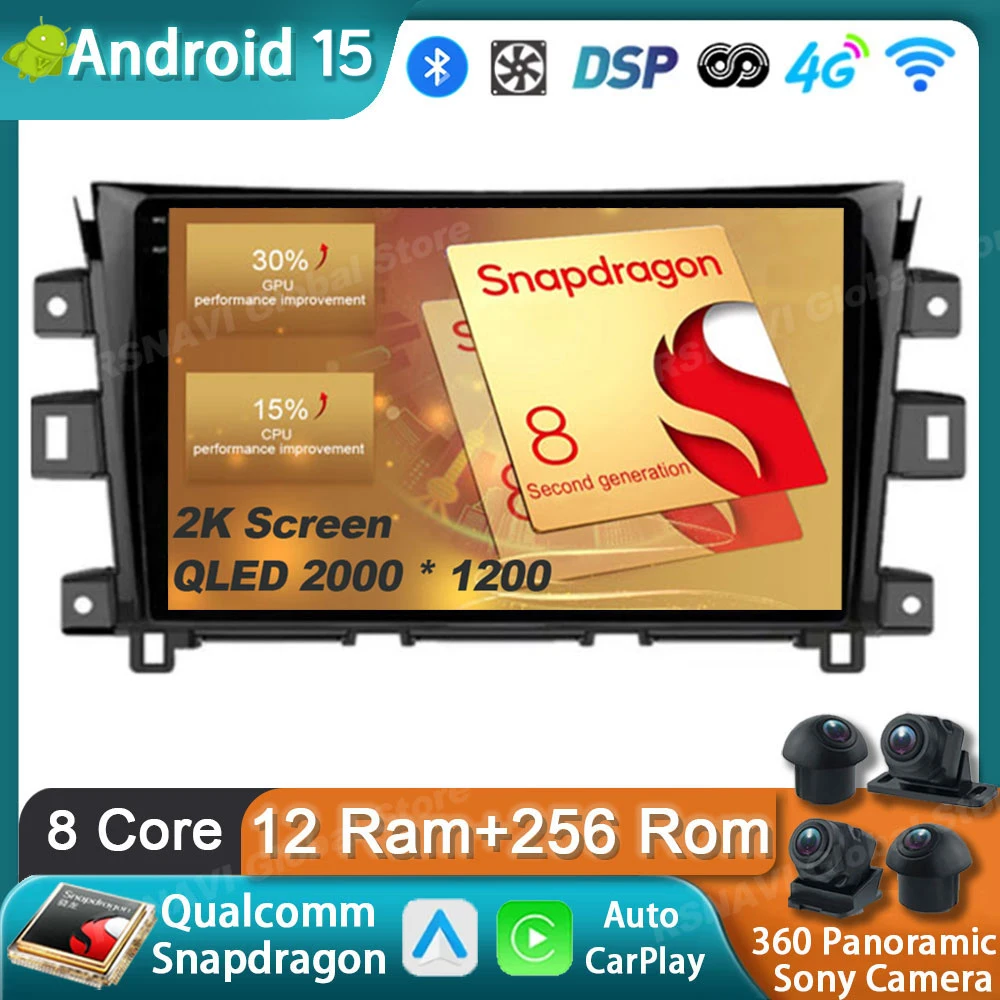 Radio de coche Android 15 para Nissan Navara Frontier NP300 2011 - 2018 GPS Carplay reproductor Multimedia navegación estéreo Auto DSP Audio
