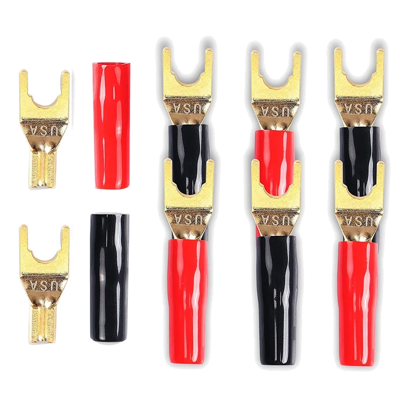 Y Plug Spade Connector For Speaker Wire,8 Pcs Y Spade Plug 45 Degree Gold Plated U Fork Spade Plug Connector