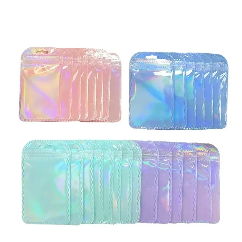 Suitable for jewelry display packaging and storage bags, 50 reusable Opp holographic laser colored plastic bags