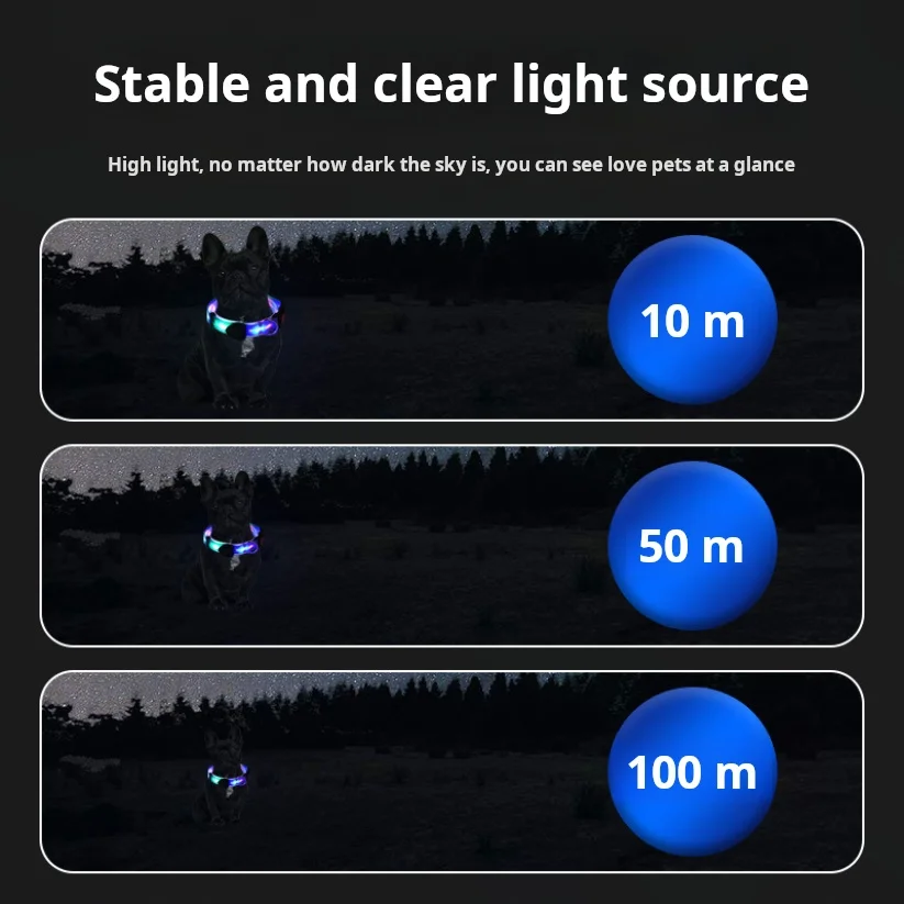 Coleira iluminada com led, coleira recarregável por usb para animais de estimação com luz revestida de pvc, coleira luminosa para cães