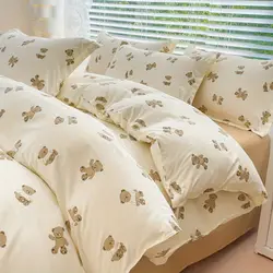 Bonito juego de ropa de cama de oso sin relleno, funda nórdica de estilo coreano, funda de almohada, ropa de cama suave para niños y adultos, tamaño completo, nuevo, 2024