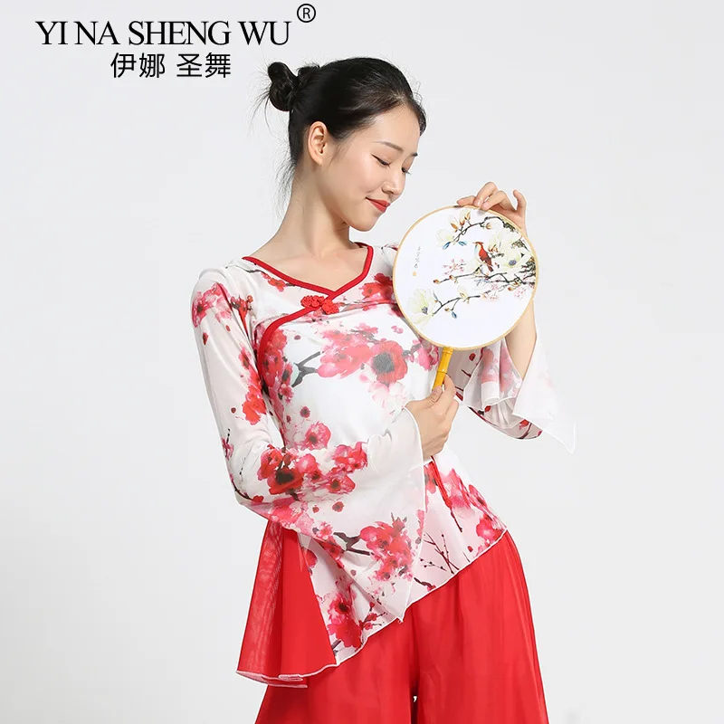 Classical Dance Clothing Body Rhyme Practice Clothes Gauze Clothing Art Test Trumpet Sleeve Plum Blossom Elegant National Top