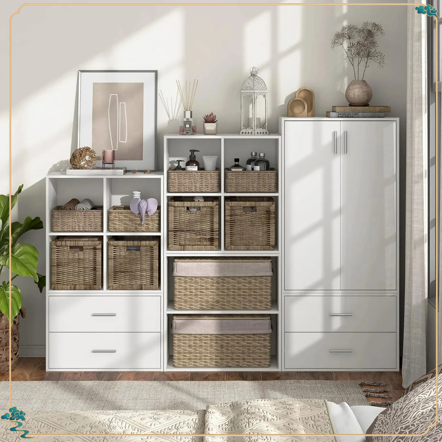 

4 Cube Wood Organizer Shelves, Stackable Kids Storage Bookcase for Dorm Room Decor with Cubby Bins