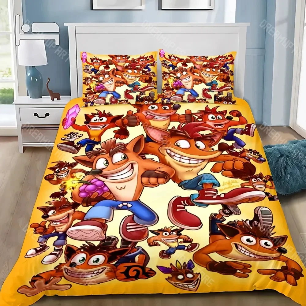 2026 Cartoon Duvet Cover Pillowcase Bedding Set Crashs Bandicoots Adult Boy Girl Bedroom Decoration Children Single Double Large