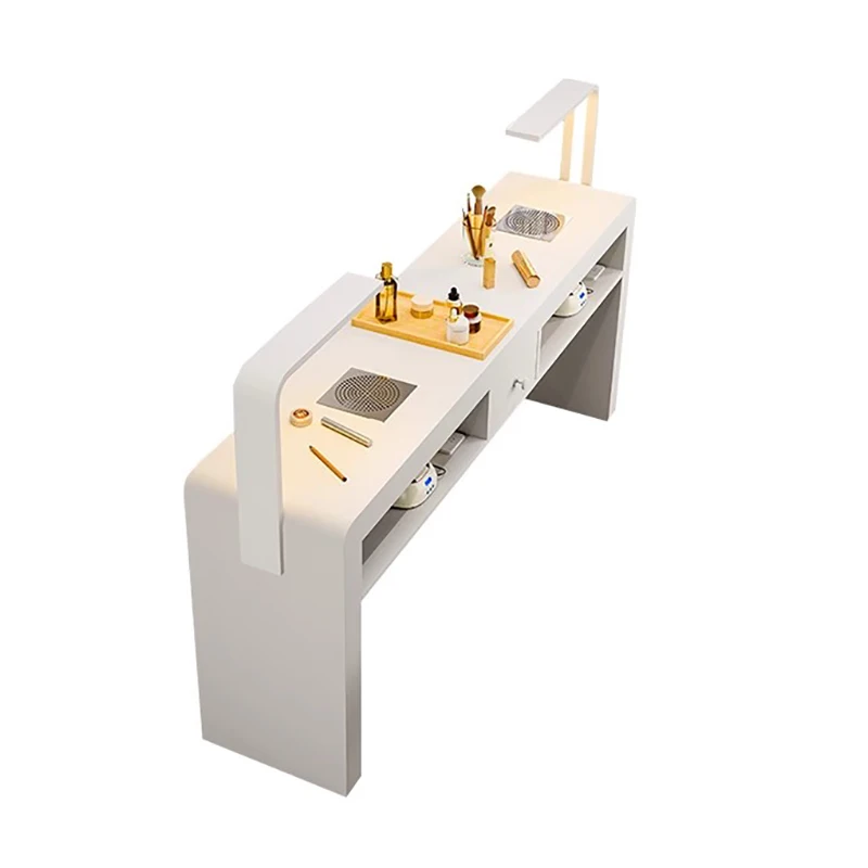 Cream French Nail Table With Lamp Glamour Design European Nail Table Storage Simple Mesa De Manicurista Beauty Salon Furniture