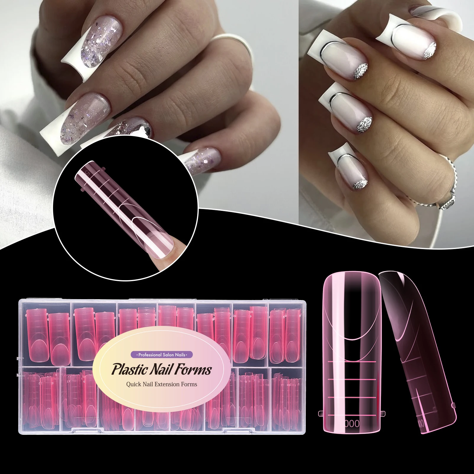 MOWOT French Square Nail Dual Forms 150 pezzi Stampo gel acrilico a costruzione rapida per estensione delle unghie Copertura completa Forme superiori per unghie riutilizzabili