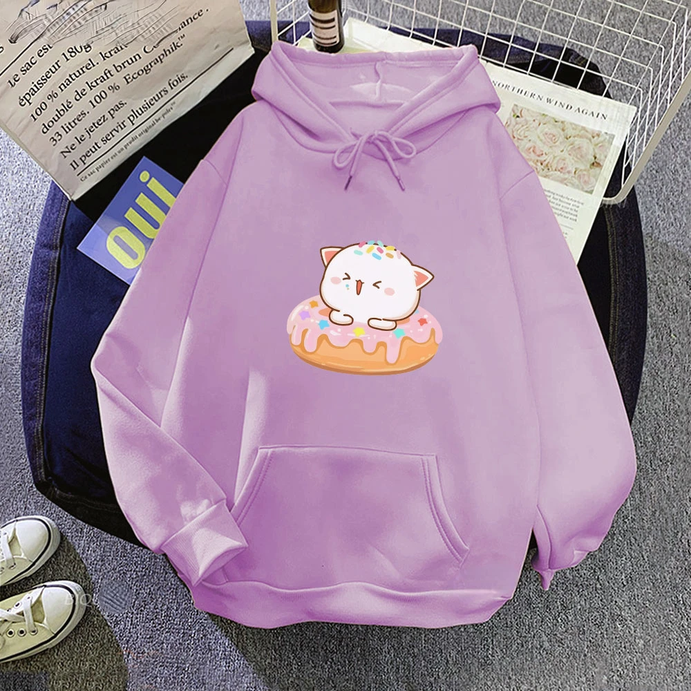 

Peach Cat Goma Mochi Cartoon Print Hoodie Pullover Casual Long Sleeve Pocket Aesthetic Clothes for Girls and Couple Sweatshirt