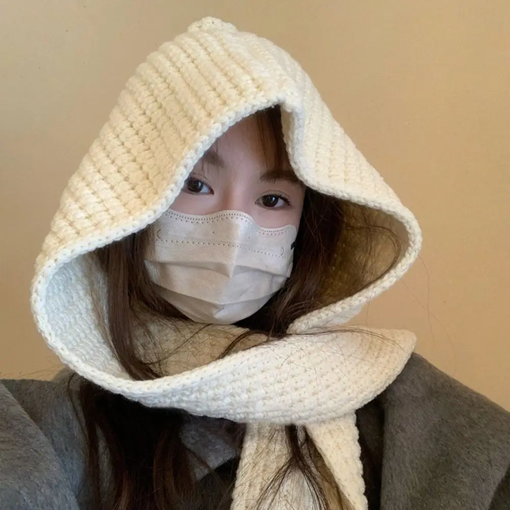 

Casual Thickened Knitted Hat Warm Solid Color Beanies Caps Hat Scarf Set for Women Girls