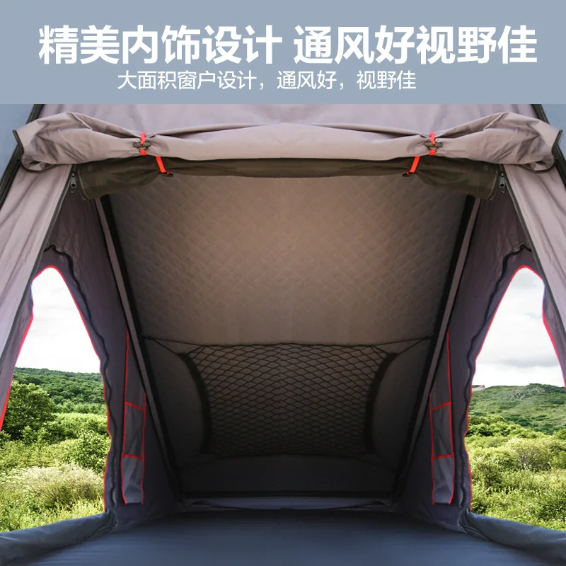 เต็นท์หลังคา210X132X150CM SUV อะลูมินัมอัลลอยสามเหลี่ยมพับได้เปลือกแข็งตั้งแคมป์กลางแจ้งเต็นท์รถยนต์เดินทางสองคน