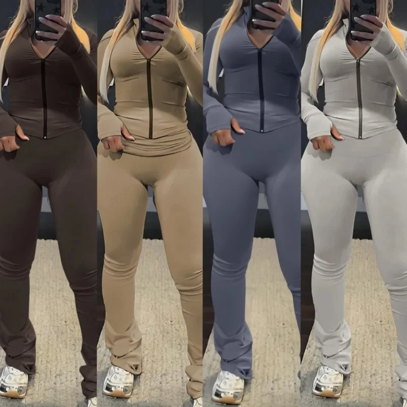 

Yoga Suit Set Cardigan Pants Women Y2K Thread European And American Cardigan Zipper Hooded Casual Pleated Slim Fit Set New