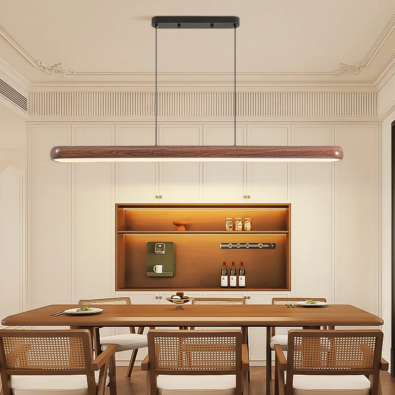 

Dining room chandelier, vintage walnut wood grain vintage lamp, Japanese minimalist one-line long dining table, front desk