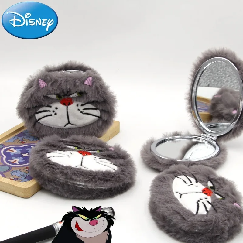 Disney Cinderella Lucifer Cat Kawaii Makeup Mirror with Magnifying Glass Portable Flip Cover Two-Sided Foldable Plushes Mirror