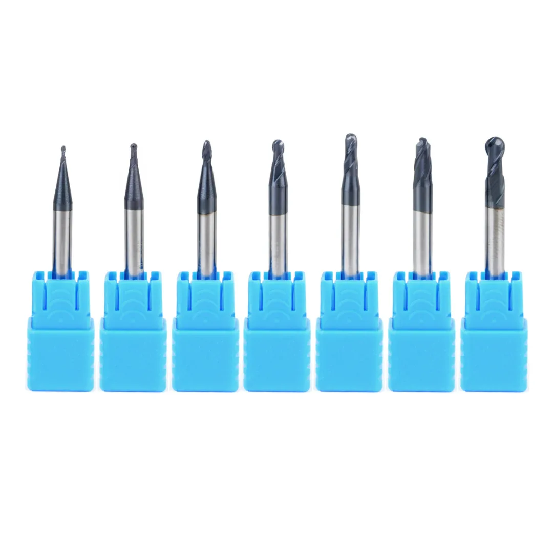 7Pcs Tungsten Carbide Router Bit Set 2 Flutes End Mill Ball Nose Engraving CNC Radius 0.5-2.0MM End Mill Milling Cutter Tool