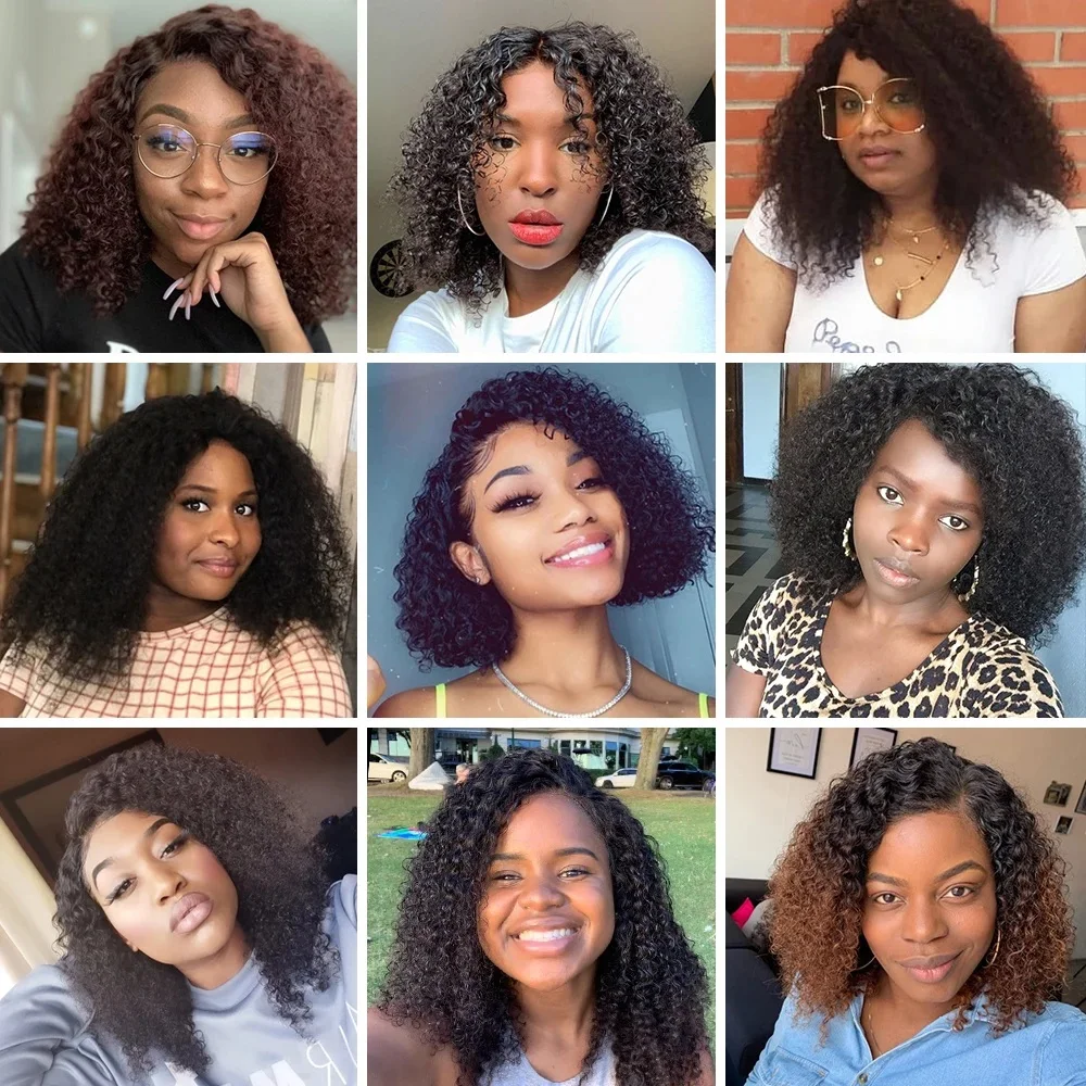 Wear And Go Mongolian Kinky Curly Human Hair Wigs Pre Plucked Short Bob 6x4 HD Glueless Curly Lace Closure Wigs For Black Women