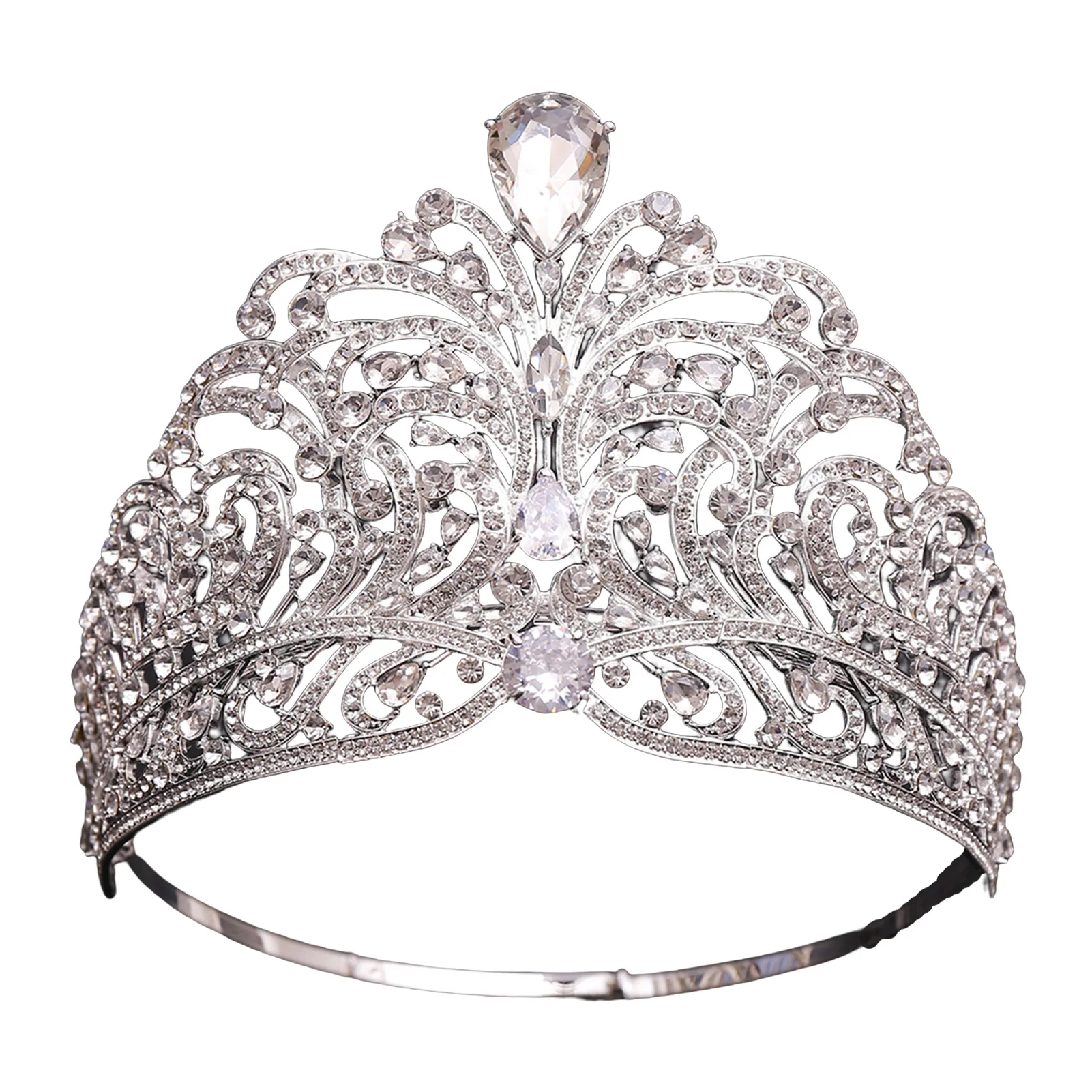 Luxurious  Wedding Tiara Crown Adjustable Show Headdress with Zircon Rhinestones for Masquerade Ball Banquet Cosplay