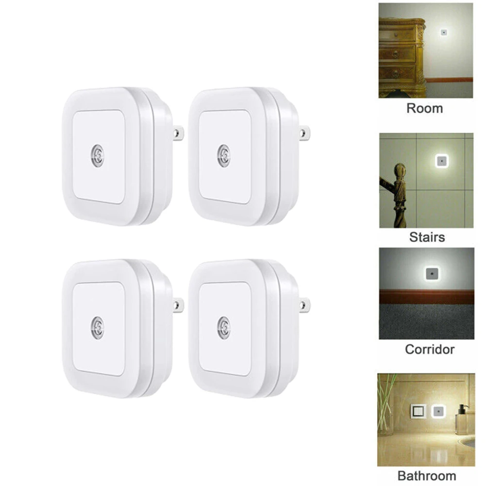 

4pcs Plug-In Led Night Mini Lights Lamp Dusk To Dawn Sensor Hallway Kitchen Bathroom Children Living Room Decoration Lighting