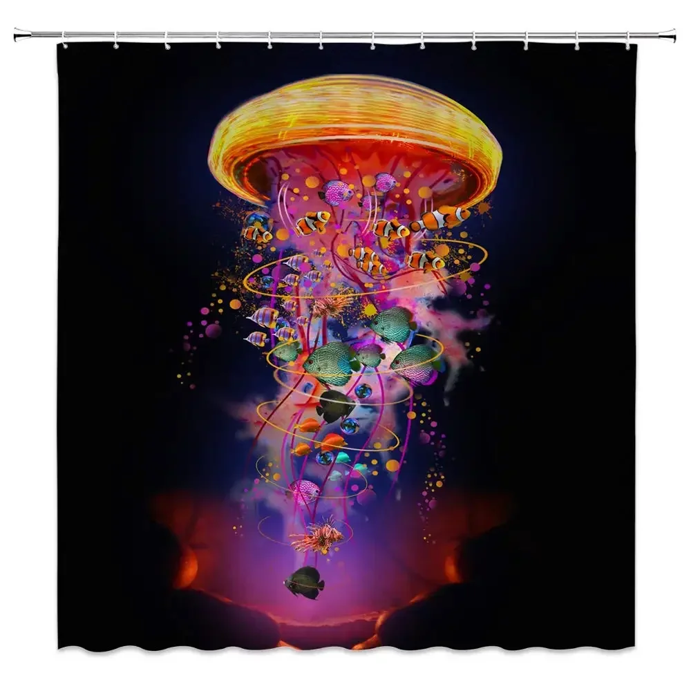 Jellyfish Shower Curtain Creative Ocean Marine Animal Tropical Fish Novelty Cartoon Art