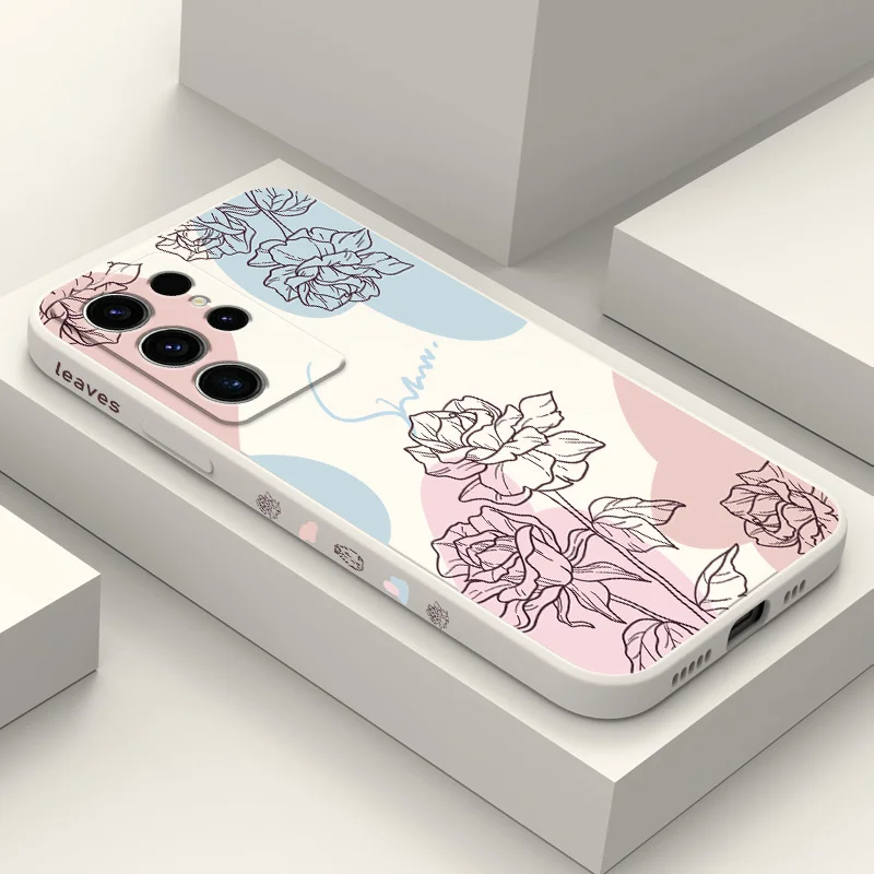 

Line Rose Phone Case For Samsung Galaxy S24 S23 S22 S21 S20 S10 S10E Ultra Plus FE Note 20 Ultra 10 Plus Cover
