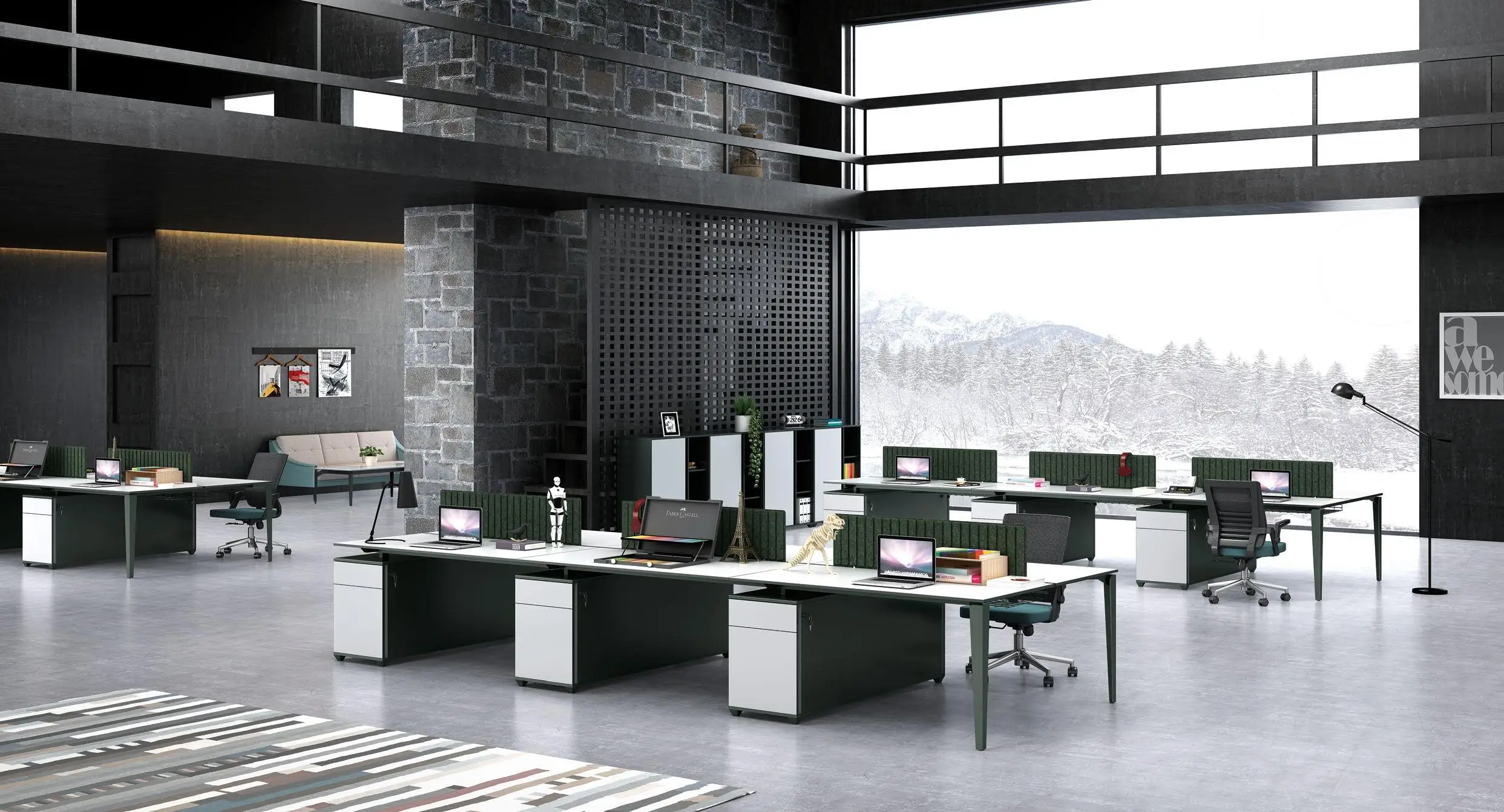 تصميم حديث وحدات أثاث المكاتب محطة عمل مكتب طاولة مكتب الموظفين بمقعدين