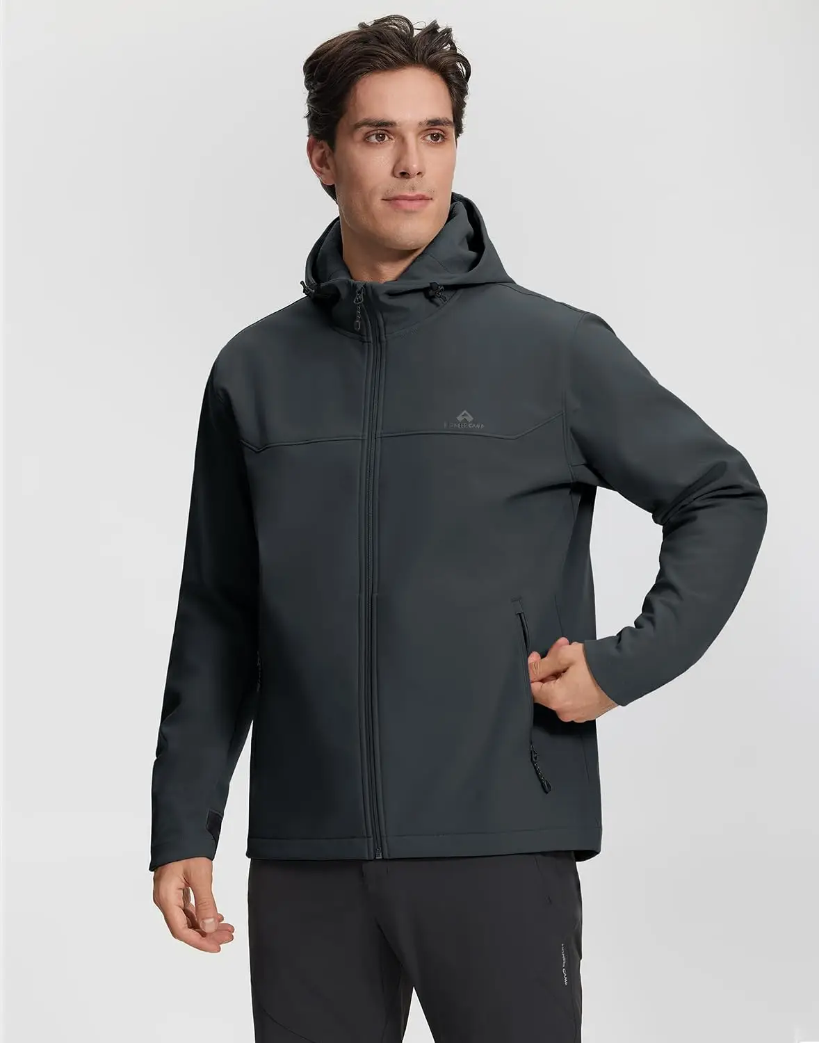 Pioneer Camp Men's Lightweight Softshell Waterproof Jacket Hooded Fleece Lined Windbreaker Rain Shell Jackets Hiking Outdoor