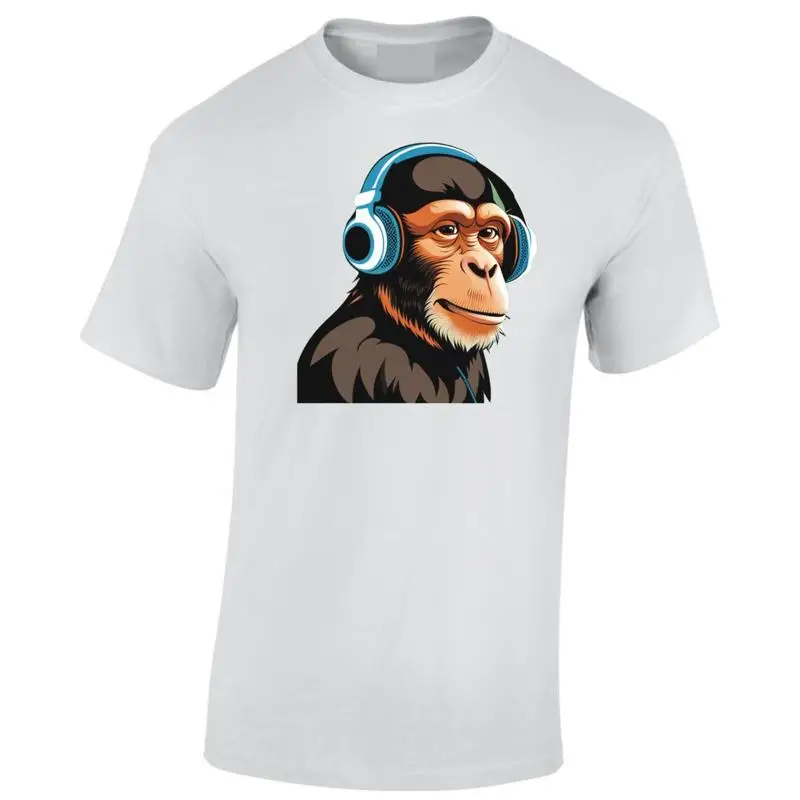 

Monkey Wearing Headphones T Shirt Dj Rapper Music Lover Animal Funny Cute