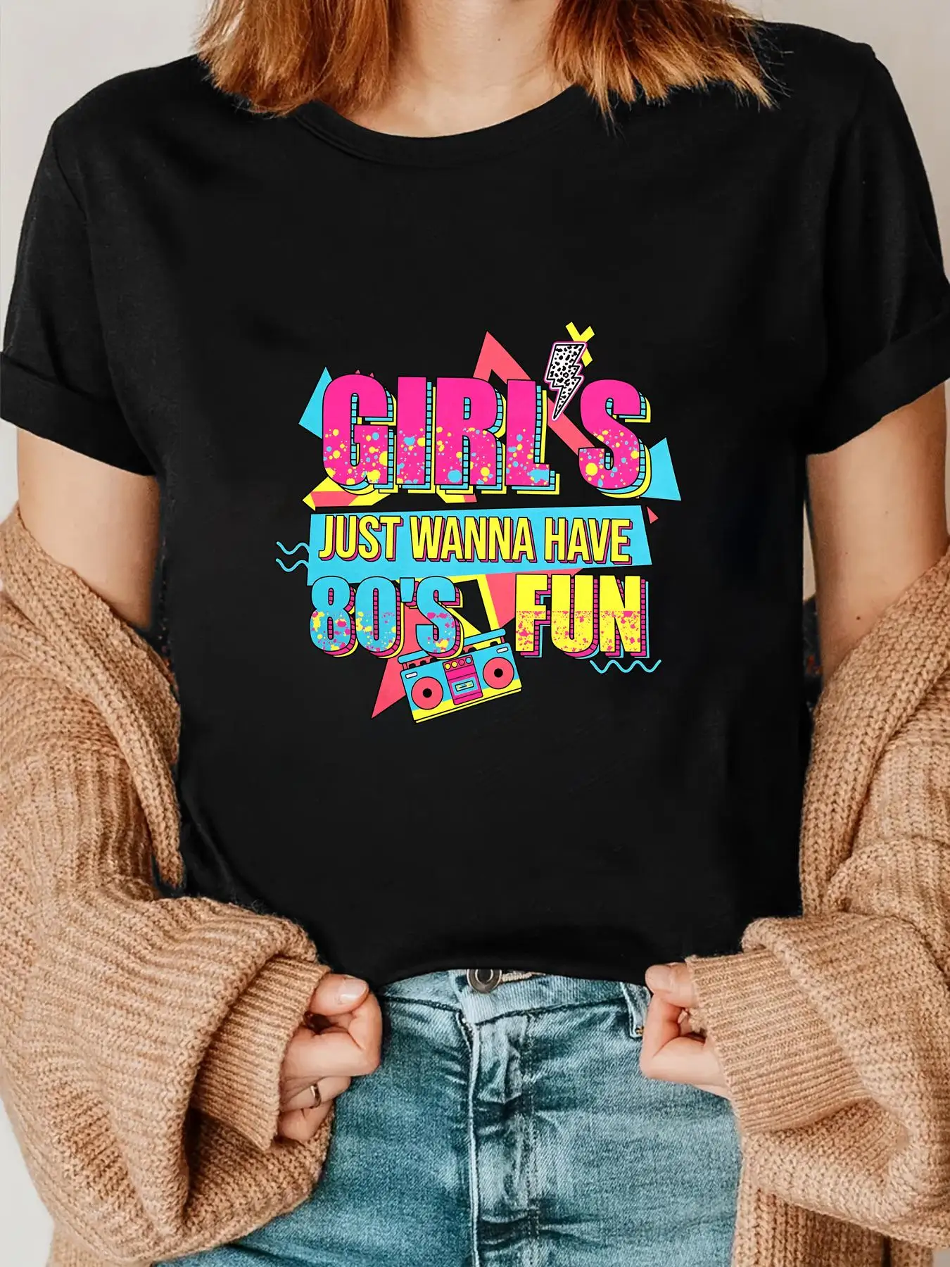 90s 80s Outfit for Women 80's Theme Party Disco Shirt Tops Vintage 90s Neon Top Women's Printed T-ShirtWomen's Basic T Shirt Crew Neck Short Sleeve Casual Fashion Tops