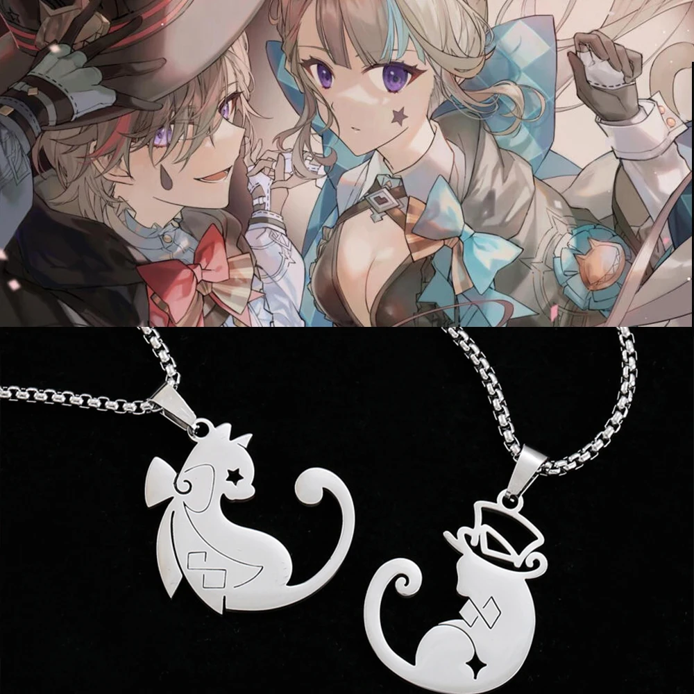 2pcs/set Game Impact Lynette Lyney Magician Cats Theme Cosplay Titanium Steel Necklace Cosplay Accessories Christmas Gifts