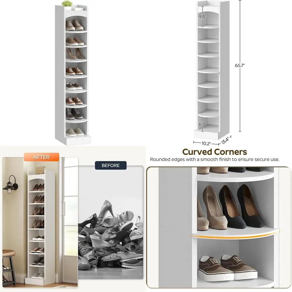 

Деревянная 9-ярусная полка для обуви со съемными полками для небольших помещений, вмещает 18 пар, подходит для прихожей или коридора, белая