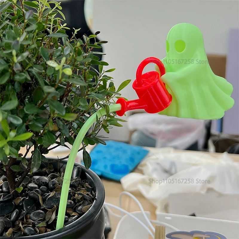 3D Printed Glowing in the Dark Watering Ghost Garden Decor, Creative Plant Pot Ornament, Unique Halloween Gift for Plant Lovers