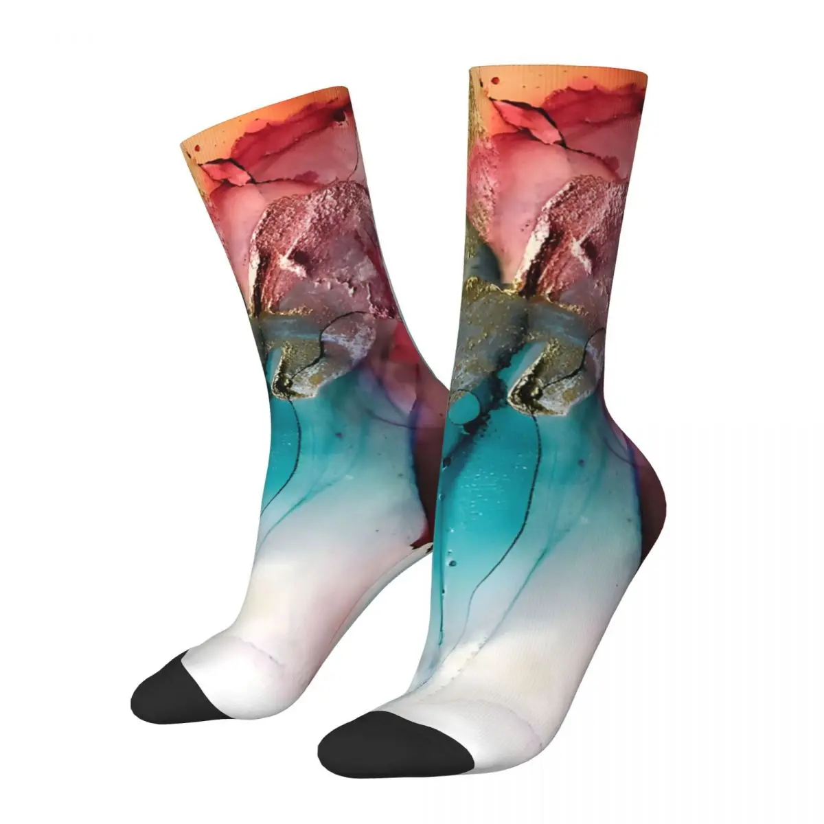 

Vintage Abstract Dragons, Alcohol Ink Painting Men's compression Socks Unisex Harajuku Seamless Printed Novelty Crew Sock