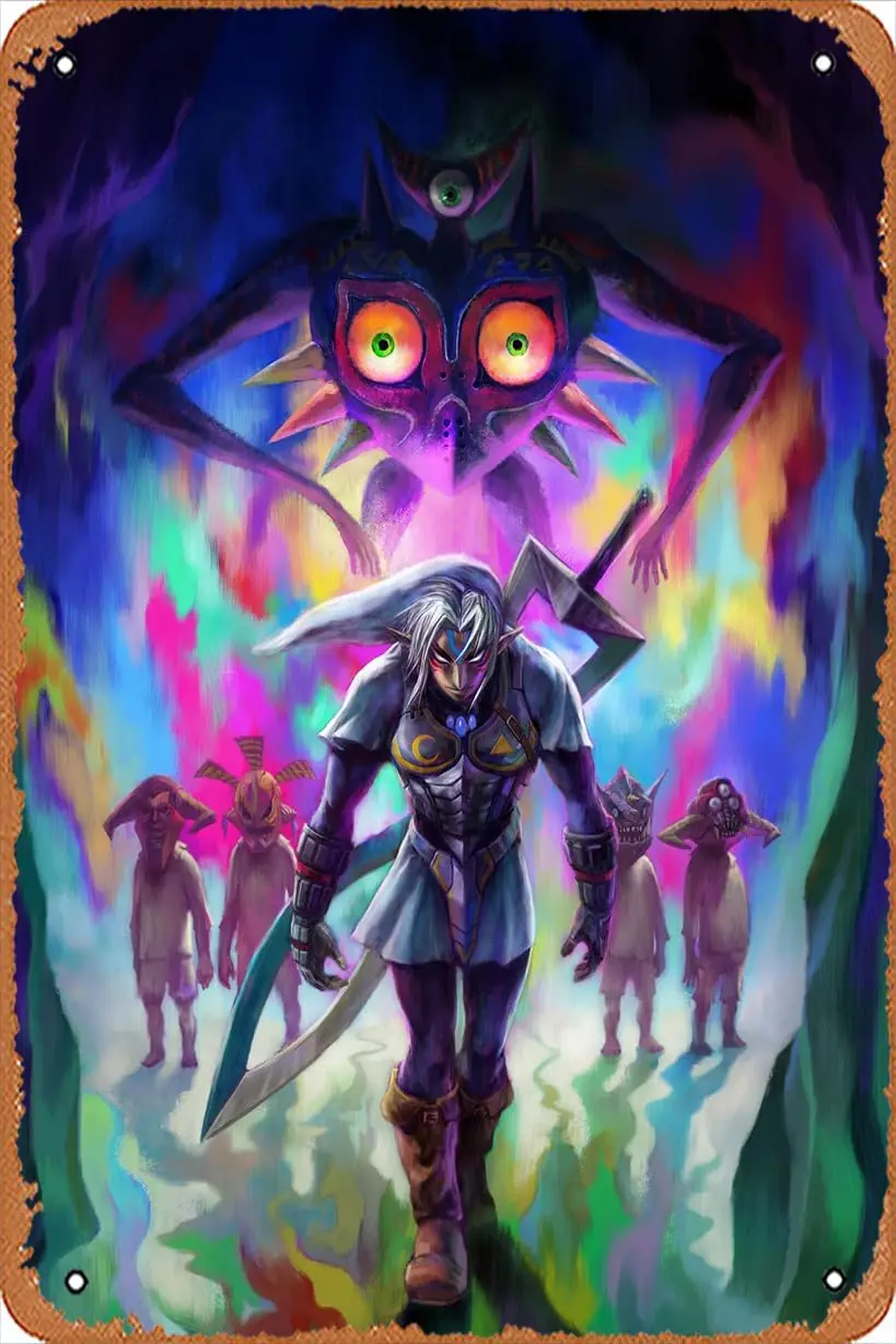 Majoras MaskMajoras Mask Tablet Wallpaper Fierce Deity Link Retro Metal Sign para jardín Club exterior interior pared del hogar decorativa