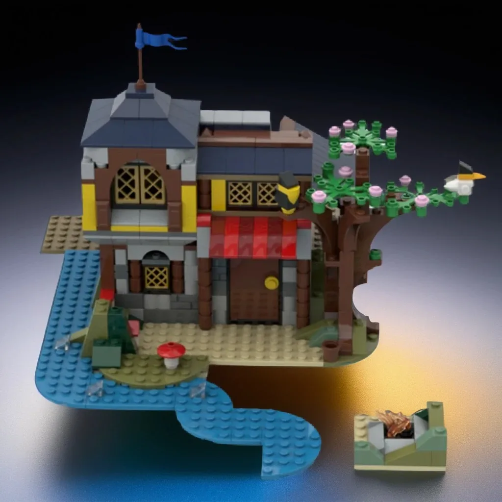 

585 шт. MOC маленький дом с башней, строительные блоки, сборка рождественской игрушки, подарок, креативная идея, образовательный кирпич для детей