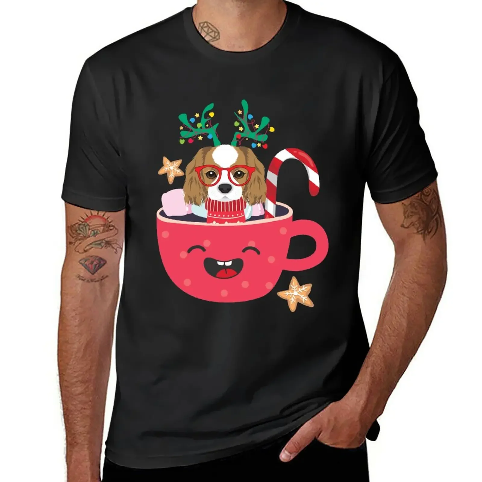 Cavalier King Charles Spaniel Teacup Xmas Holiday T-Shirt plus size tops shirts graphic tees customs mens graphic t-shirts anime