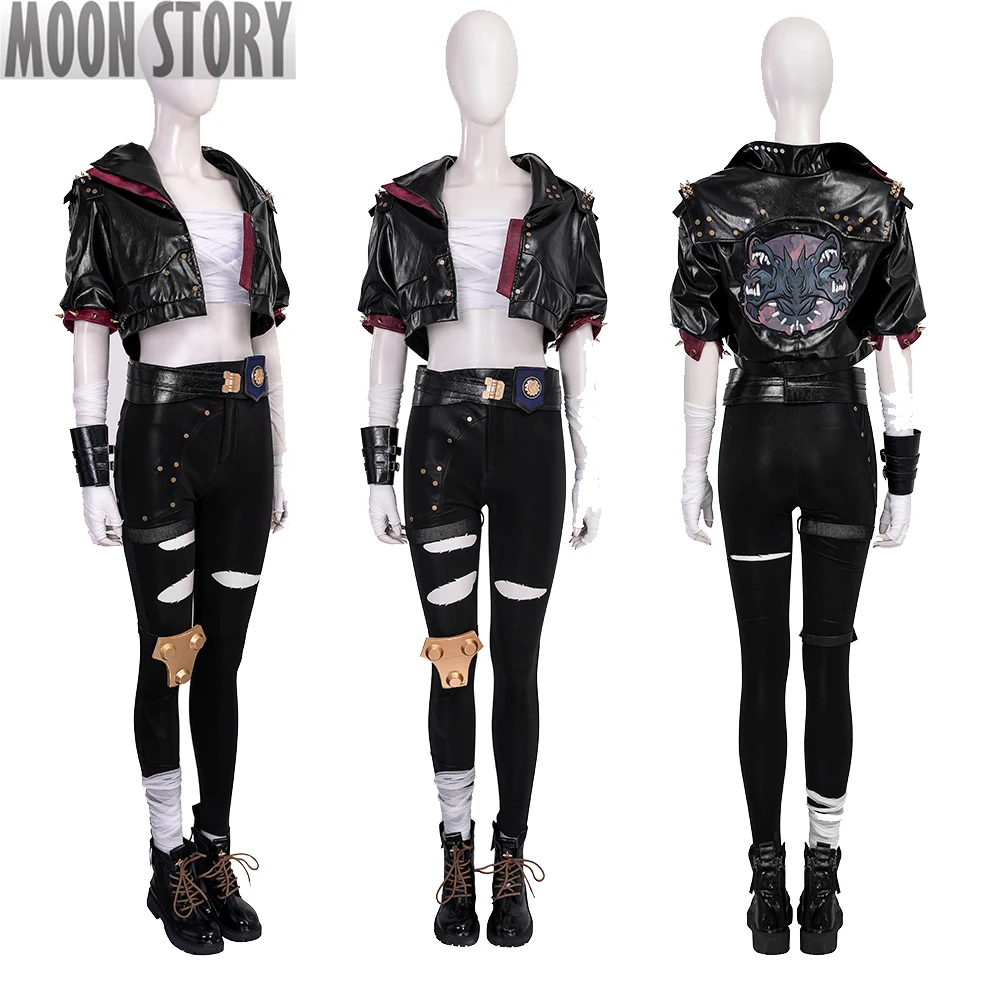 

Halloween Carnival Anime LoL Arcane 2 Vi Cosplay Costumes Black Faux Leather Jackets Outfits Uniform For Adult Women
