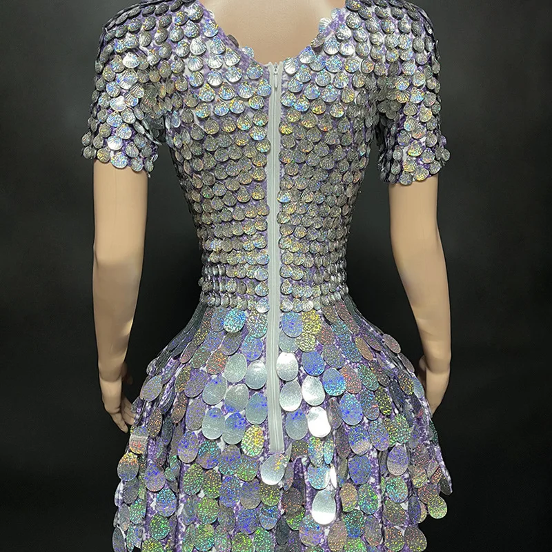 Costume New Shining Purple Round Sequins Waist Design Zipper Short Gala Party Evening Dress Women Dresses For Party And Wedding