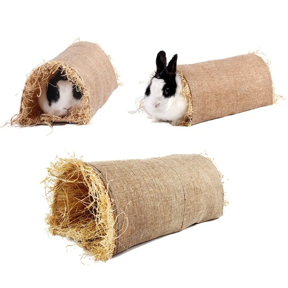 Grass/Hemp Cloth Hamster Grass Tunnel Nest Wear Resistant Khaki Bird Grass Nest Guinea Pig Passage Habitat Bite Resistant