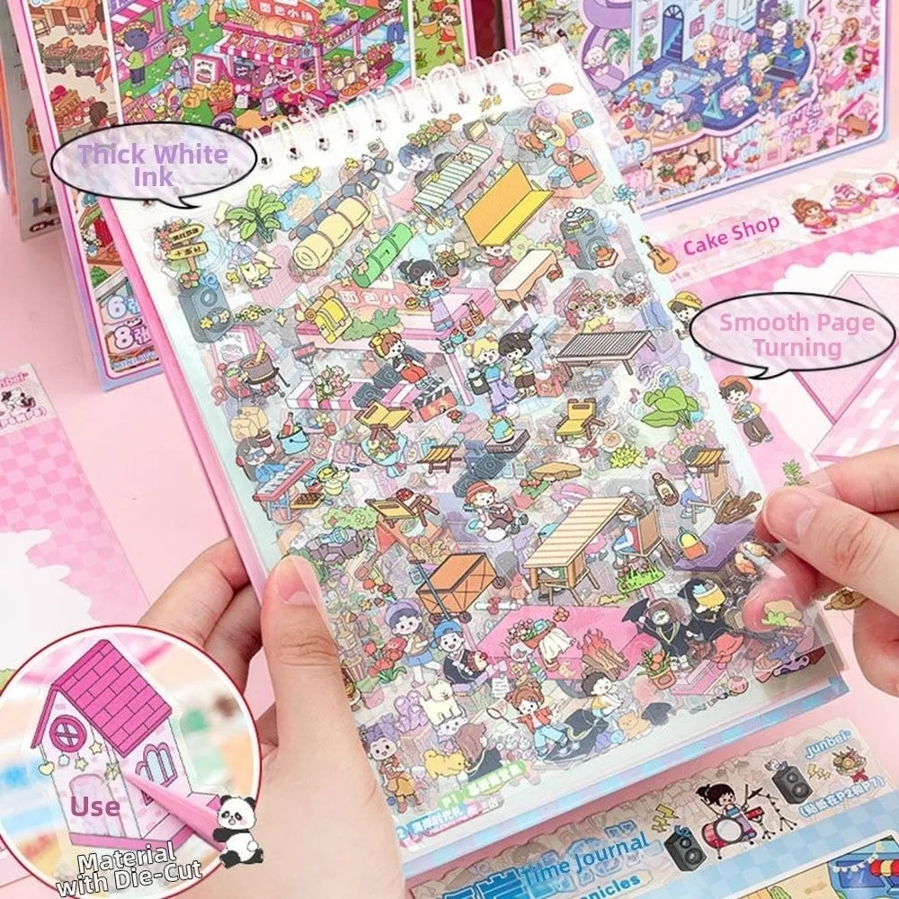

Cartoon PET Miniature Scene Sticker Book Mini Visual Stacking DIY Landscape Sticker Book Tent Sticker Decoration