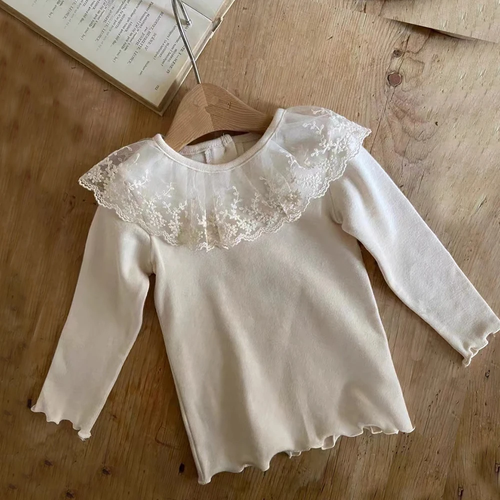 Baby Lace Collar Bottoming Shirt Infant Newborn Cute Embroidered Flowers Princess Undershirts Toddler Girls Sweet Tops Blouse