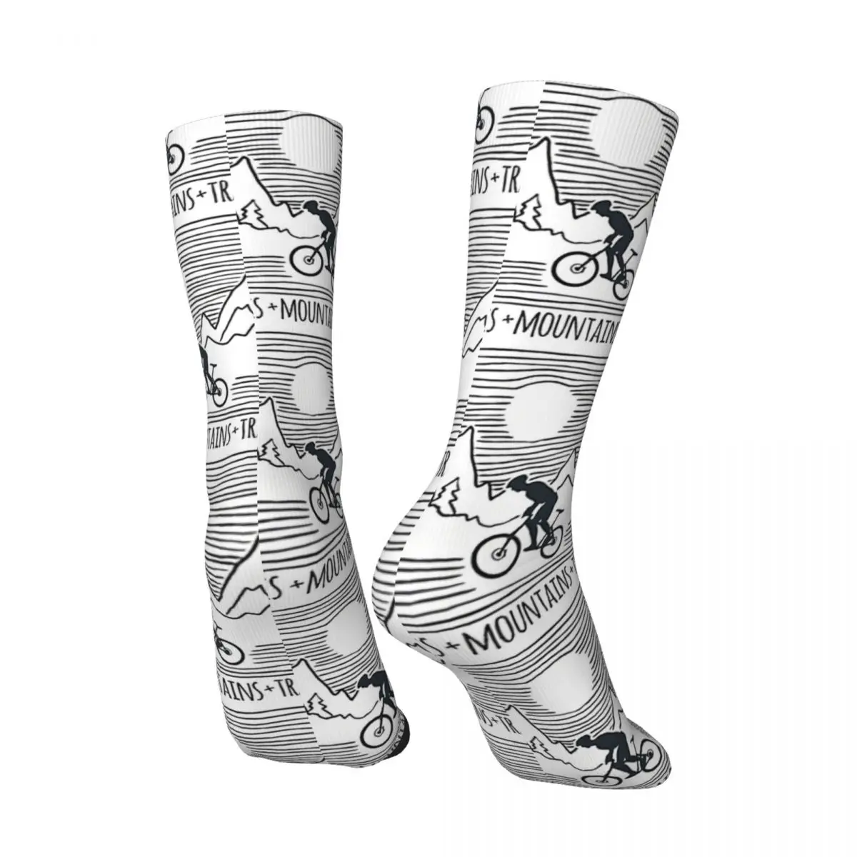 Funny Crazy Sock for Men Mountains Trails Downhill MTB Hip Hop Harajuku Bicycle Bike Pattern Printed Boys Crew Sock Casual Gift