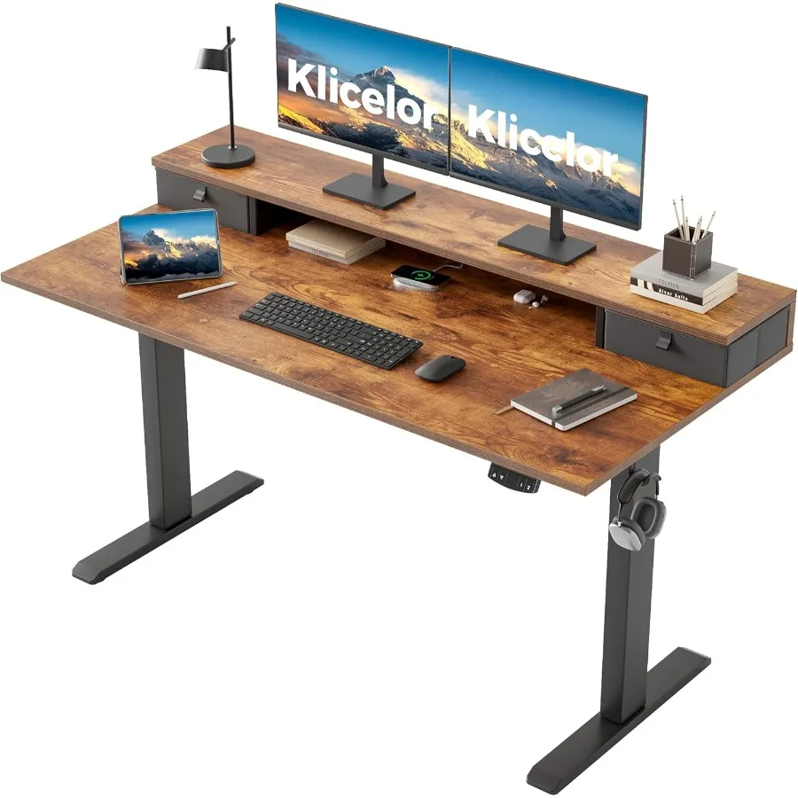 55 Inch Electric Standing Desk with Drawers Adjustable Height Small Sit Stand Desk for Home Office Compact Computer Workstation