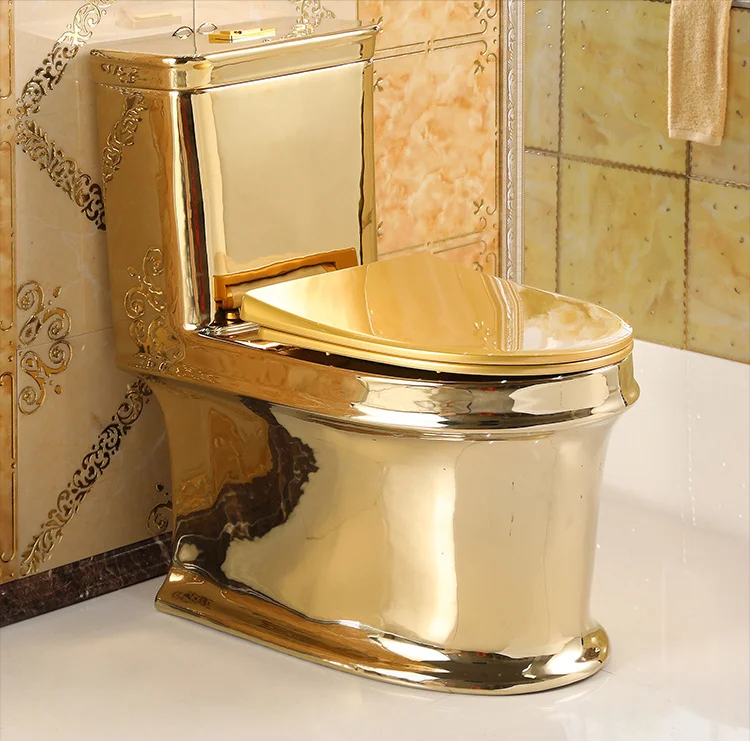 Gold or White Ceramic Toilet Bathroom Sanitary Ware WC Toilet Adjustable Pit Spacing Soft Close Seat Home Hotel Sanitary Commode