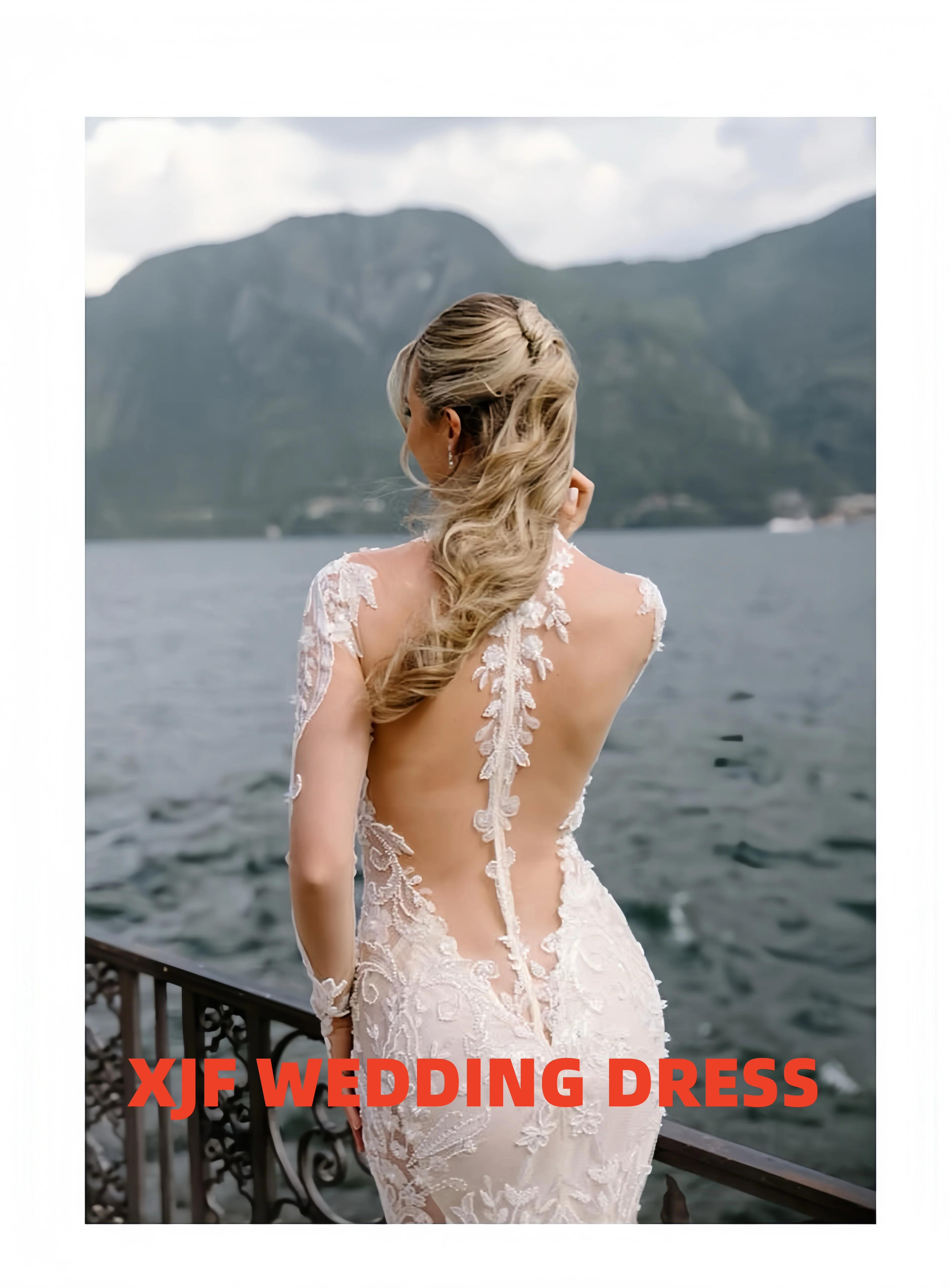 فستان زفاف حورية البحر بأكمام طويلة ورقبة عالية مخصصة أماندا نوفيس فيستدوس دي نوفيا أماندا نوفيا #2