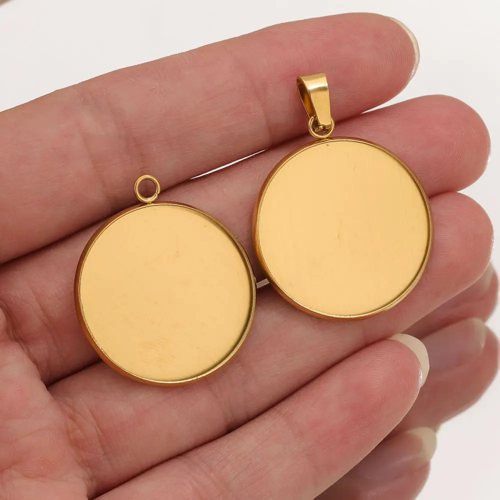 10pcs Stainless Steel Gold Pendants Resin Tray Base DIY Cabochon Cameo Bases Setting Blank Pendant Bezel Jewelry Making Findings